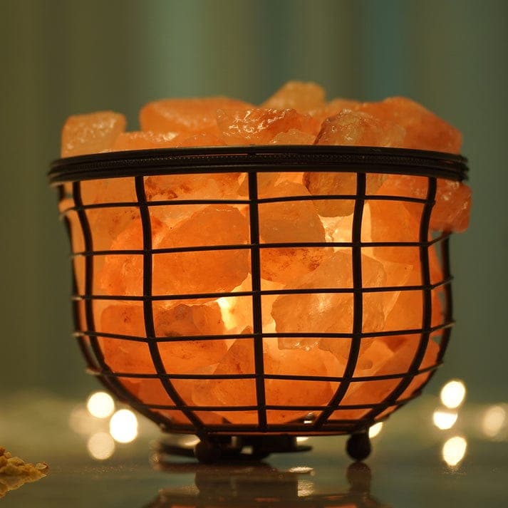 Himalayan salt iron basket lamp